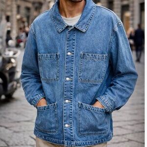 Sandro Paris Denim Worker Jacket – Light Wash Chore Jacket – NWT